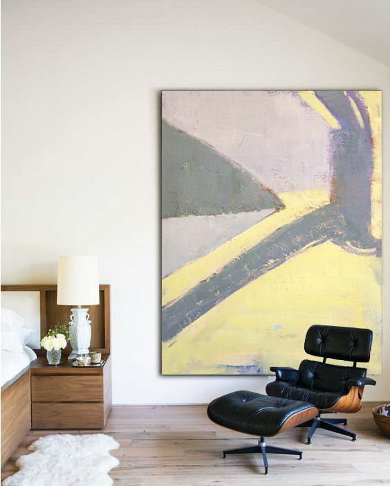 Hand-Painted Canvas Art,Vertical Palette Knife Contemporary Art,Canvas Artwork For Sale,Purple,Yellow,Grey.etc